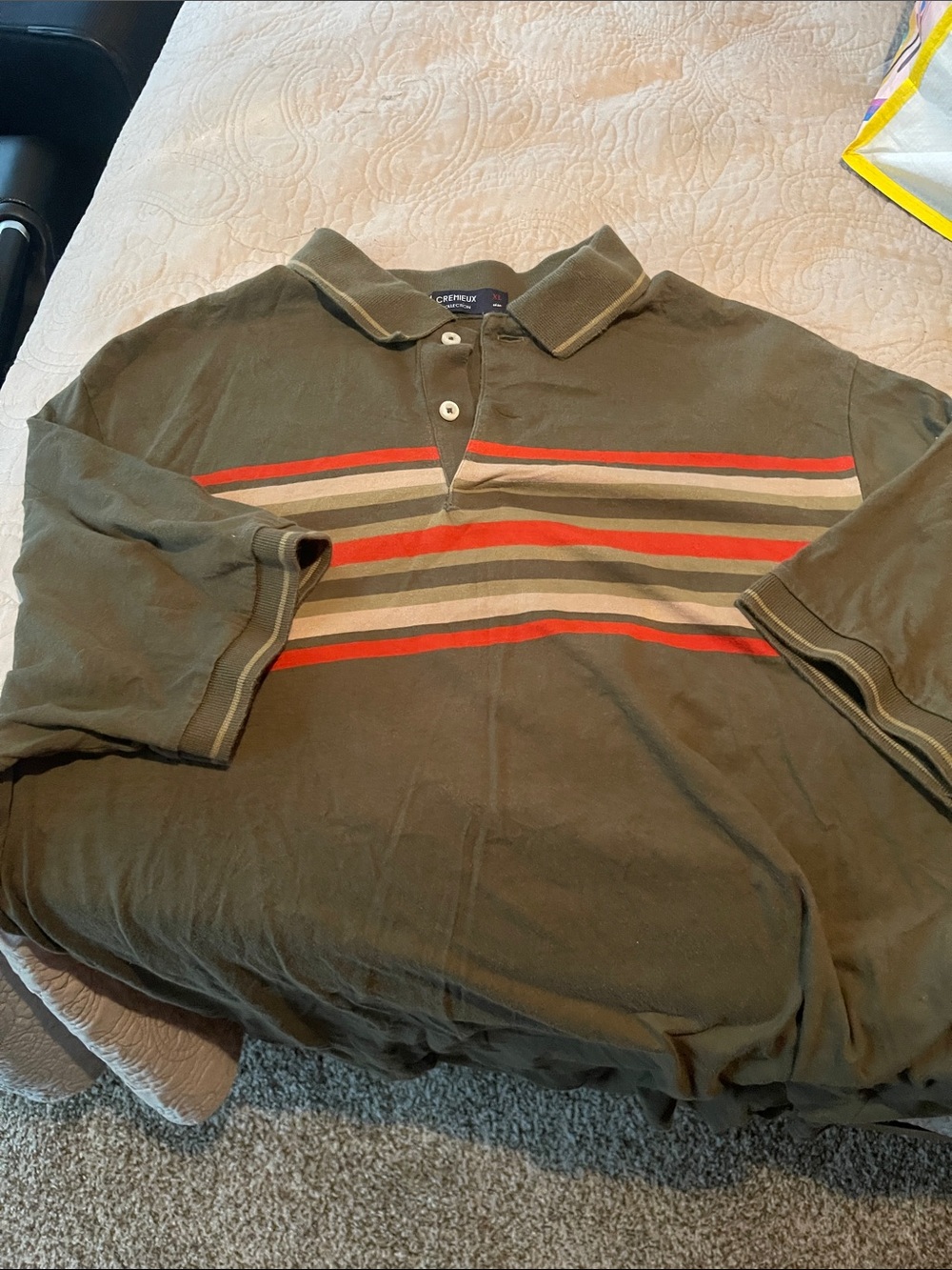 Daniel Cremieux Olive Polo with orange and tans  and Gray Stripe Bands